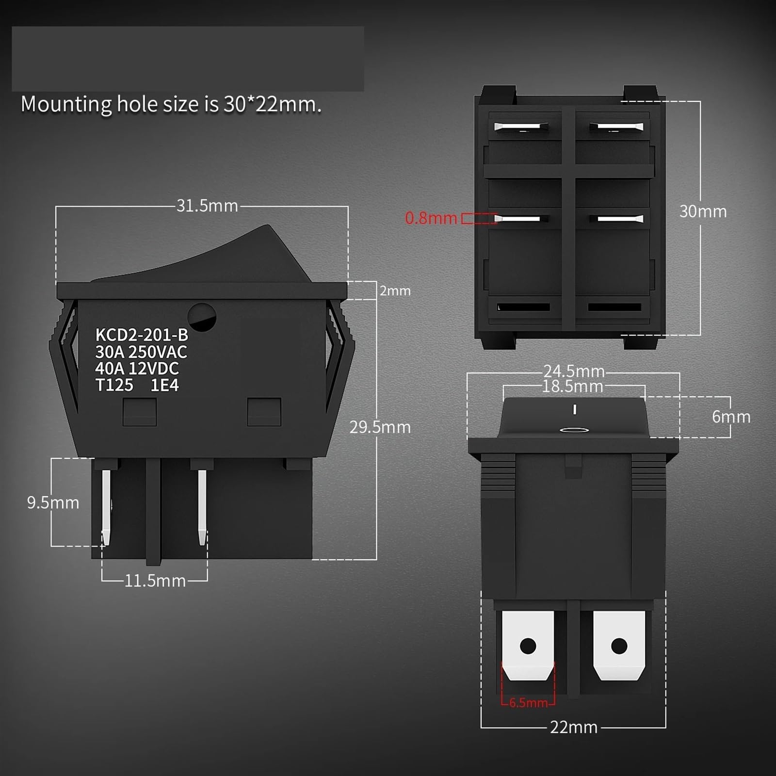 3PCS Wippschalter DPST 40A 12VDC 4 Pin 2 Position Schalter EIN Aus Kippschalter 30A 250VAC 120V T125 KCD2 KCD4 Rocker