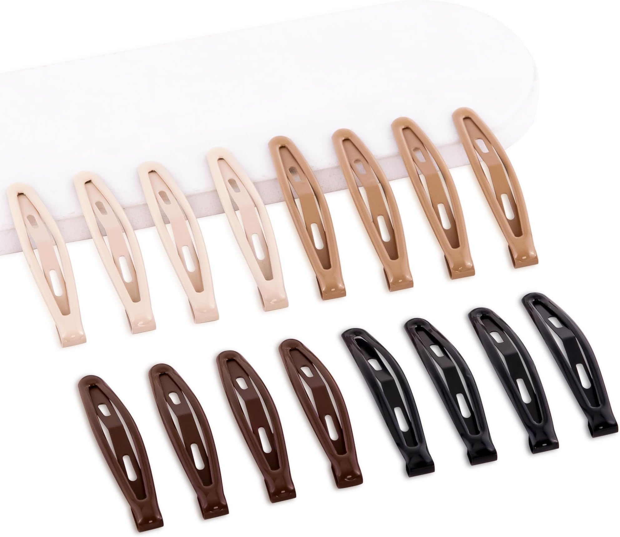 16 PCS Snap Hair Clips Metal Barrettes for Women Non Slip Barrettes for Thick and Thin Fine Hair,Bright Black Brown Beige,2.36 x 0.43 Inches.