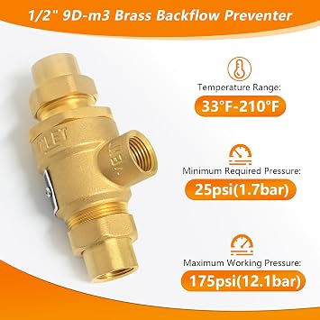 1/2 9D-M3 Dual Check Valve Backflow Preventer, Brass Backflow Preventer