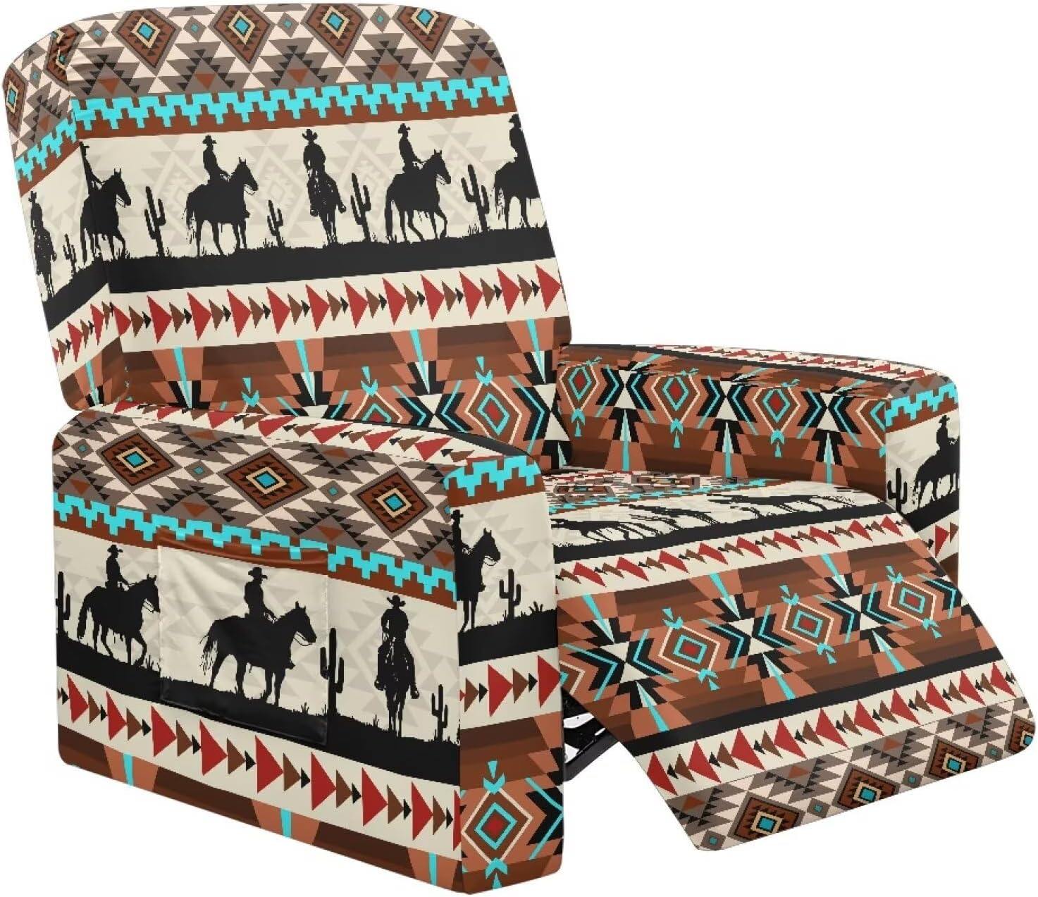 Wanyint Western Aztec Cowboy Chair Cover for Recliner with Arms Stay in Place Recliner Slipcover 4 Pieces Soft Single Seat Reclining Couch Cover for Living Room Home Decor