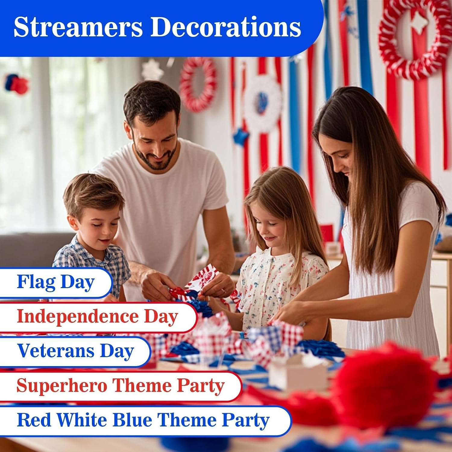 MAQIHAN Party Crepe Paper Streamers - 6 Rolls 492ft Red White Blue Streamer image 4
