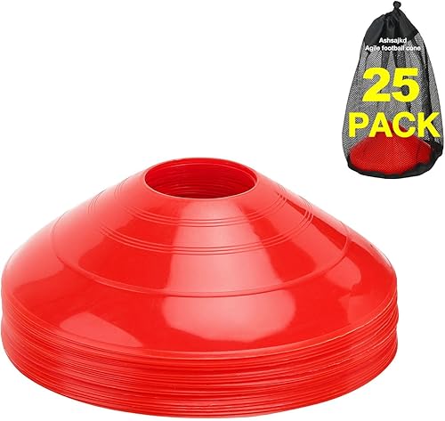 Juego de 25 conos de fútbol de agilidad con bolsa de transporte y para conos de fútbol para entrenamiento, fútbol, baloncesto, entrenamiento, conos