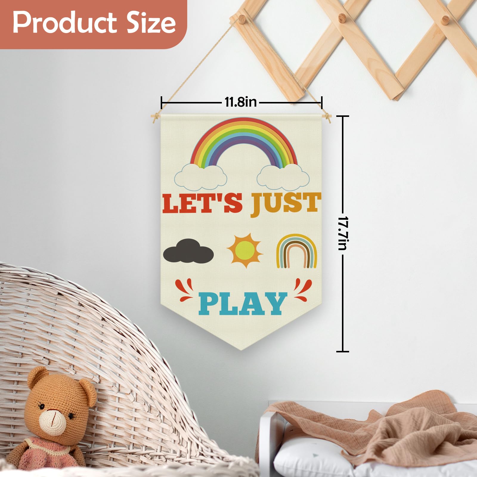 Playroom Wall Decor Canvas Hanging Flag Banner Play Room Wall Decor for Toddler Kids Room Bedroom Nursery Classroom Front Door Living Room Decorations Playroom Essentials Linen Cotton Flag