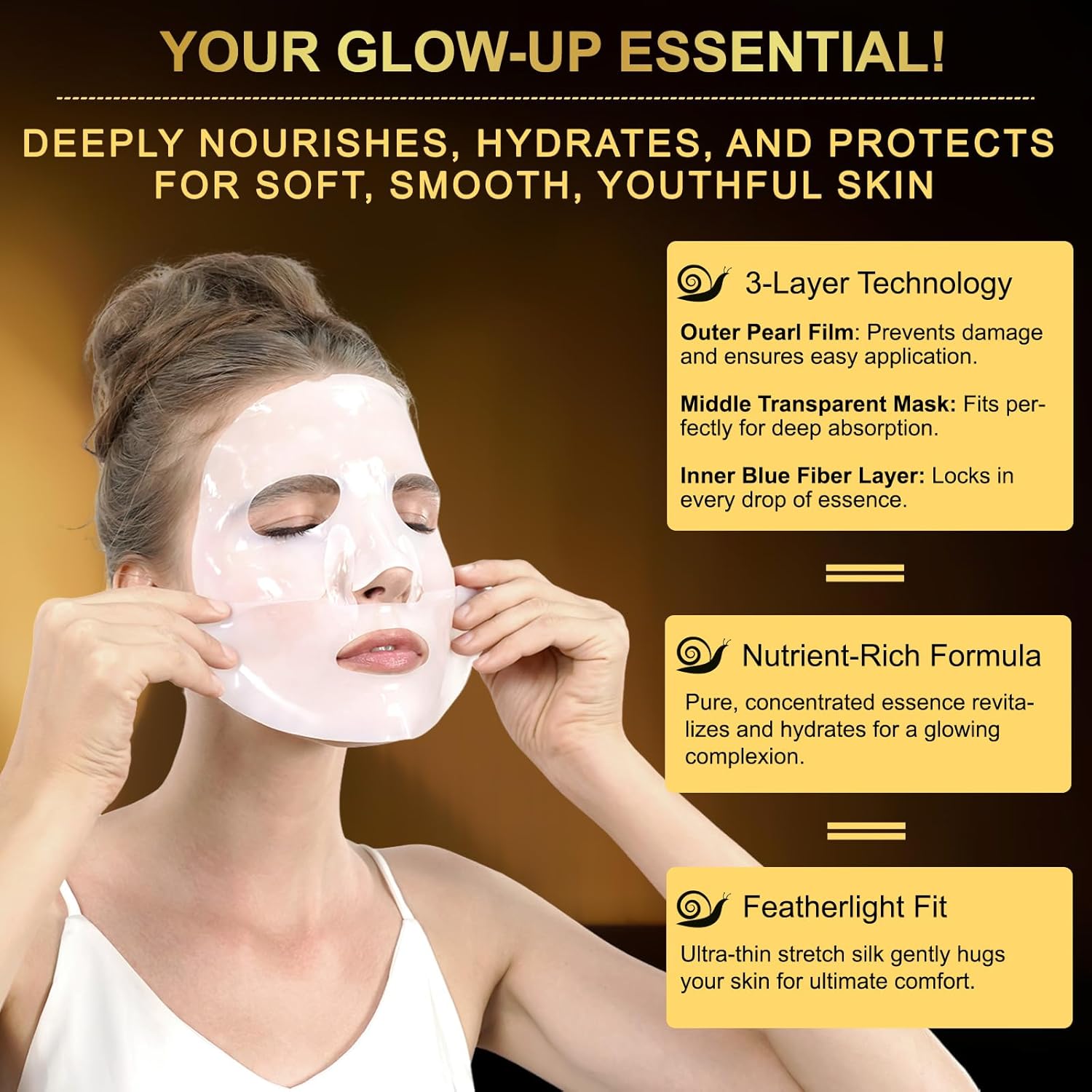 Advanced Snail Mucin Glass Glow Hydrogel Face Mask,Snail Mucin Serum Masks,Hydrating Collagen Face Masks Anti Wrinkle Deep Moisturizing Snail Mucin Masks Anti Aging for All Skin Types - Image 3