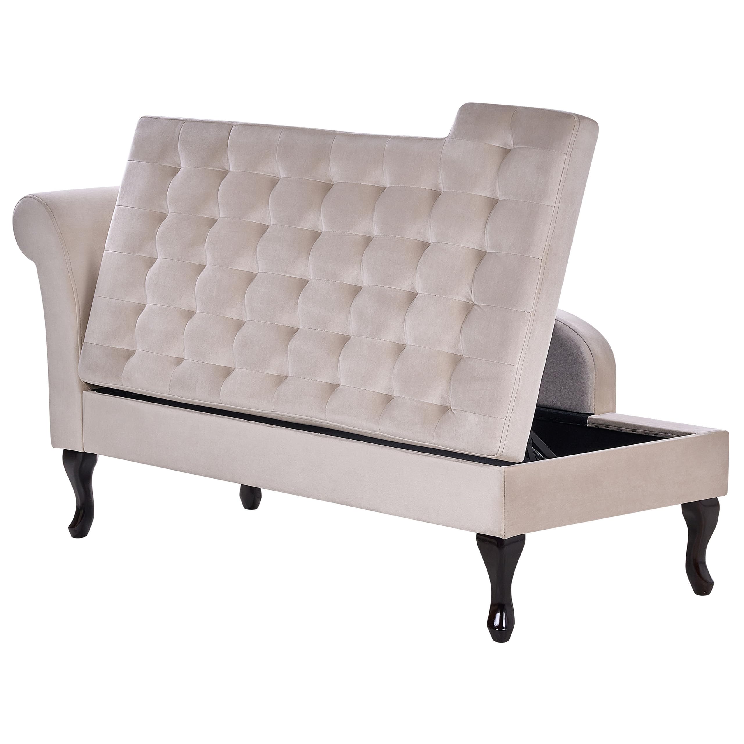 Beliani Chaiselongue linksseitig Samt beige mit Lehne Bettkasten Dekokissen Pessac