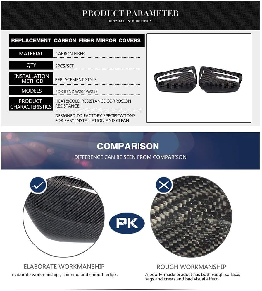 Carbon Fiber Mirror Caps for Mercedes Benz W176 W117 W246 X156 W204 W212 W218 W221 X204 Replacement Style Exterior Chrome Trim Side View Cover Rearview Decoration Caps Protector