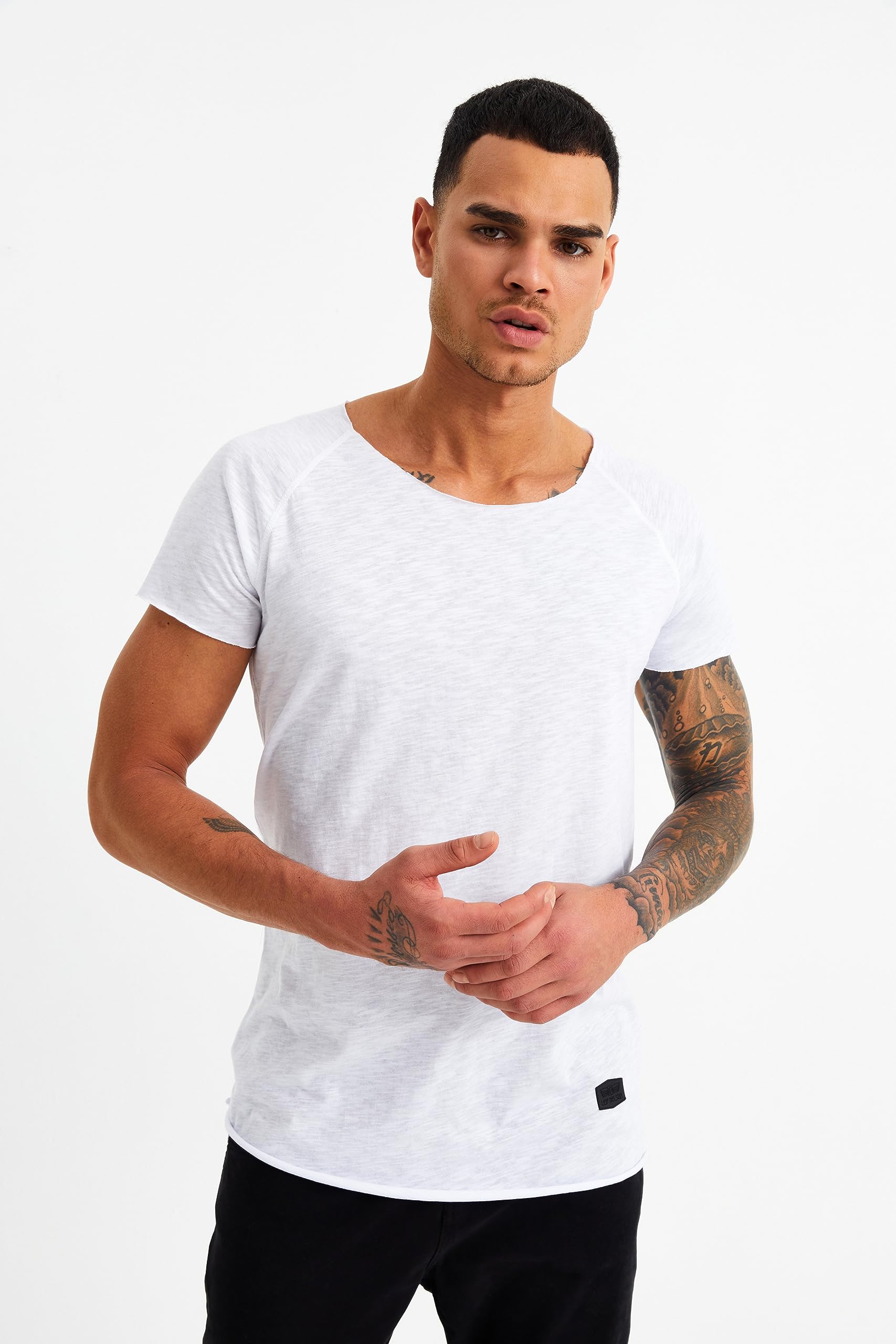 Leif Nelson T-Shirt Herren Sommer tiefer Rundhals-Ausschnitt, Regular Fit Herren-T-Shirt 100% Baumwolle, Casual Basic Männer T-Shirt Kurzarm