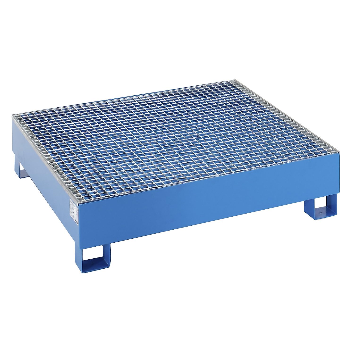 eurokraft | Stahl-Auffangwanne für 200-l-Fässer | LxBxH 1200 x 1200 x 285 mm | ohne Zulassung | Blau pulverbeschichtet | mit Gitterrost