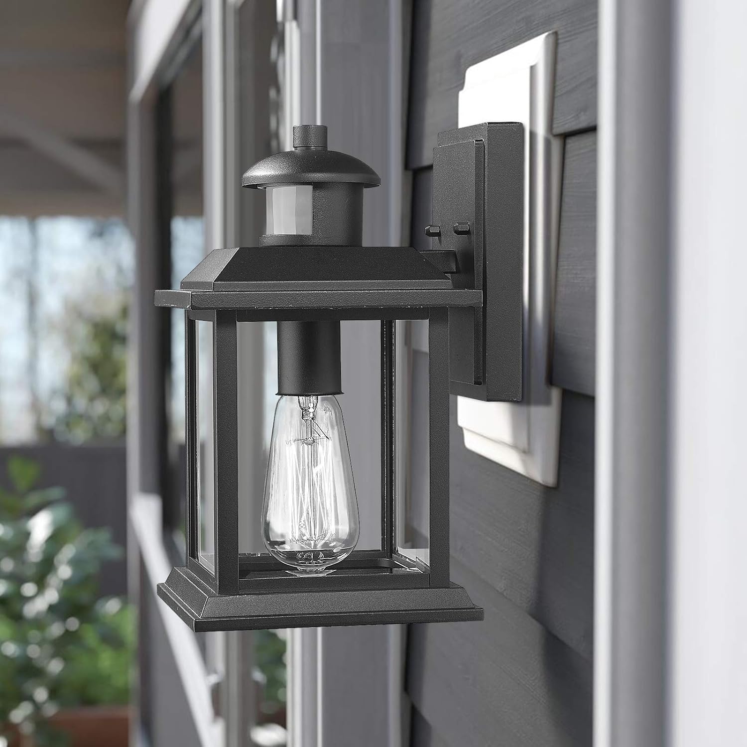 Greatest Product Emliviar Motion Sensor Outdoor Light - Dusk to Dawn Sensor Modern Outdoor Wall Sconce in Black Finish with Clear Glass, WE216B-SE BK