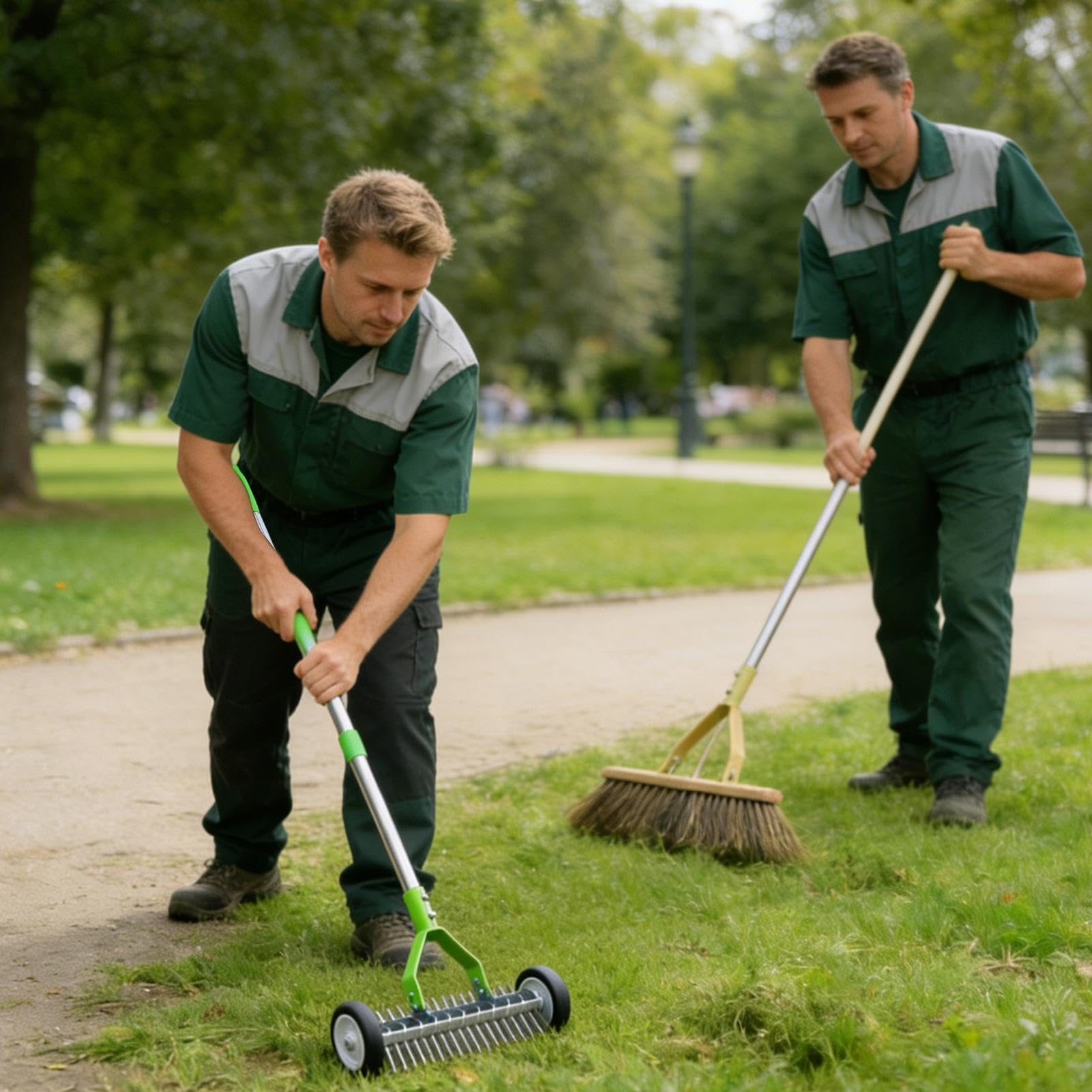 Rastrillo Desbrozador Herramienta de Jardinería Resistente con Mango | Rastrillo de Jardín Desbrozadora para Césped para Recoger Hojas y Restos Vegetales en Patios, Jardines y Fincas, p