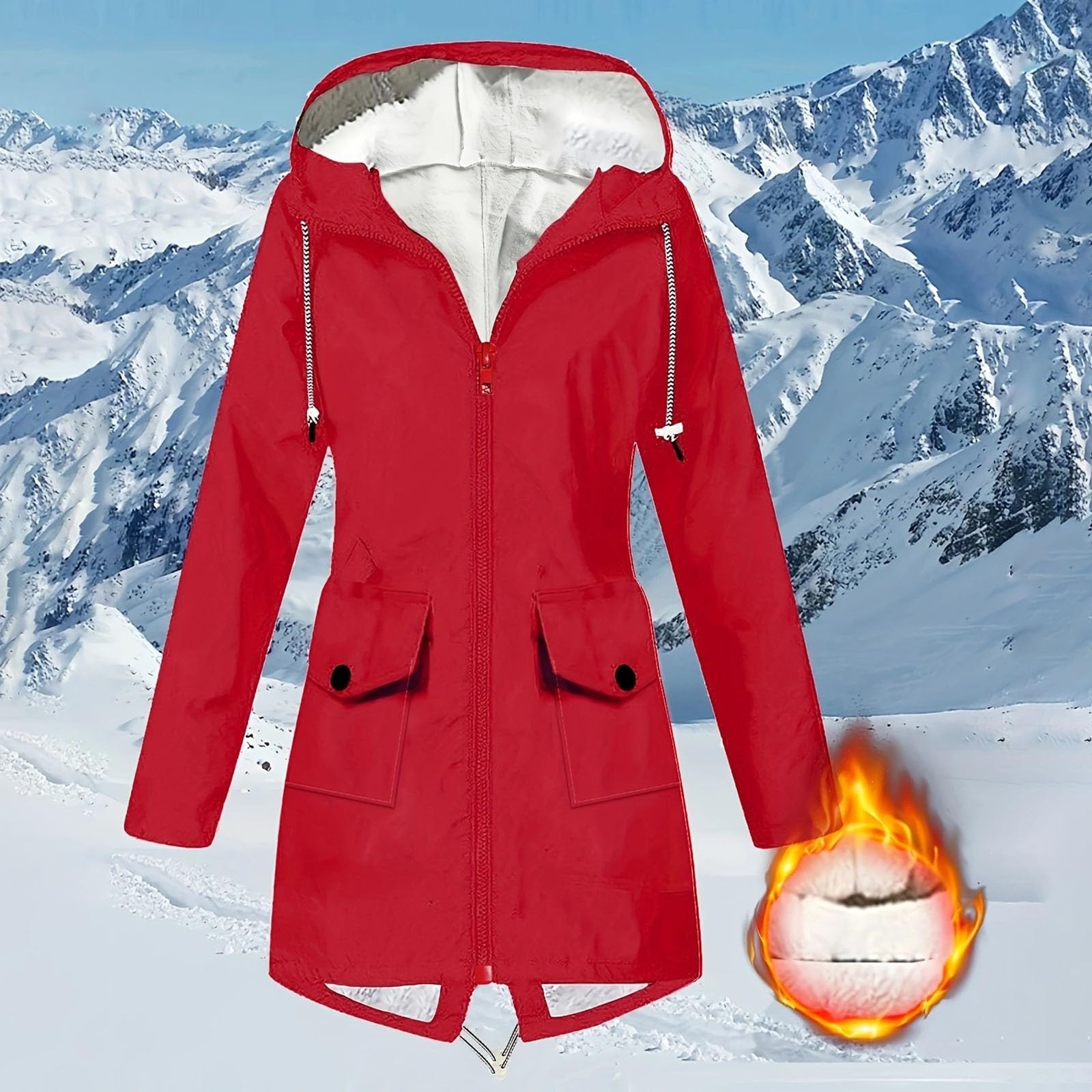 Giacca da trekking calda e impermeabile, da donna, giacca a vento da donna, con cappuccio, cappotto, con tasca, giacca chic trench coat confortevole, cappotti casual con cappotti alpinismo