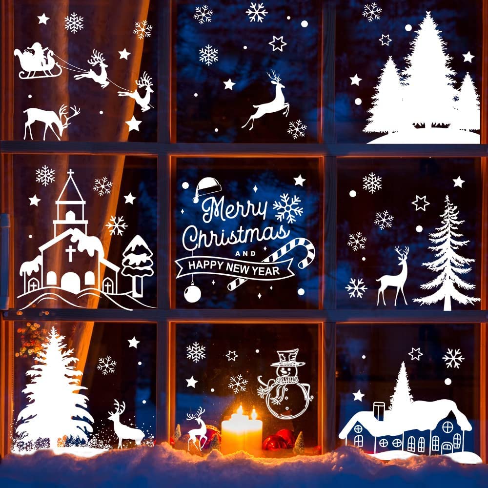 Joeyan Adesivi Natalizi Per Finestre | 110 Pezzi Removibili Con Babbo Natale E Fiocchi Di Neve