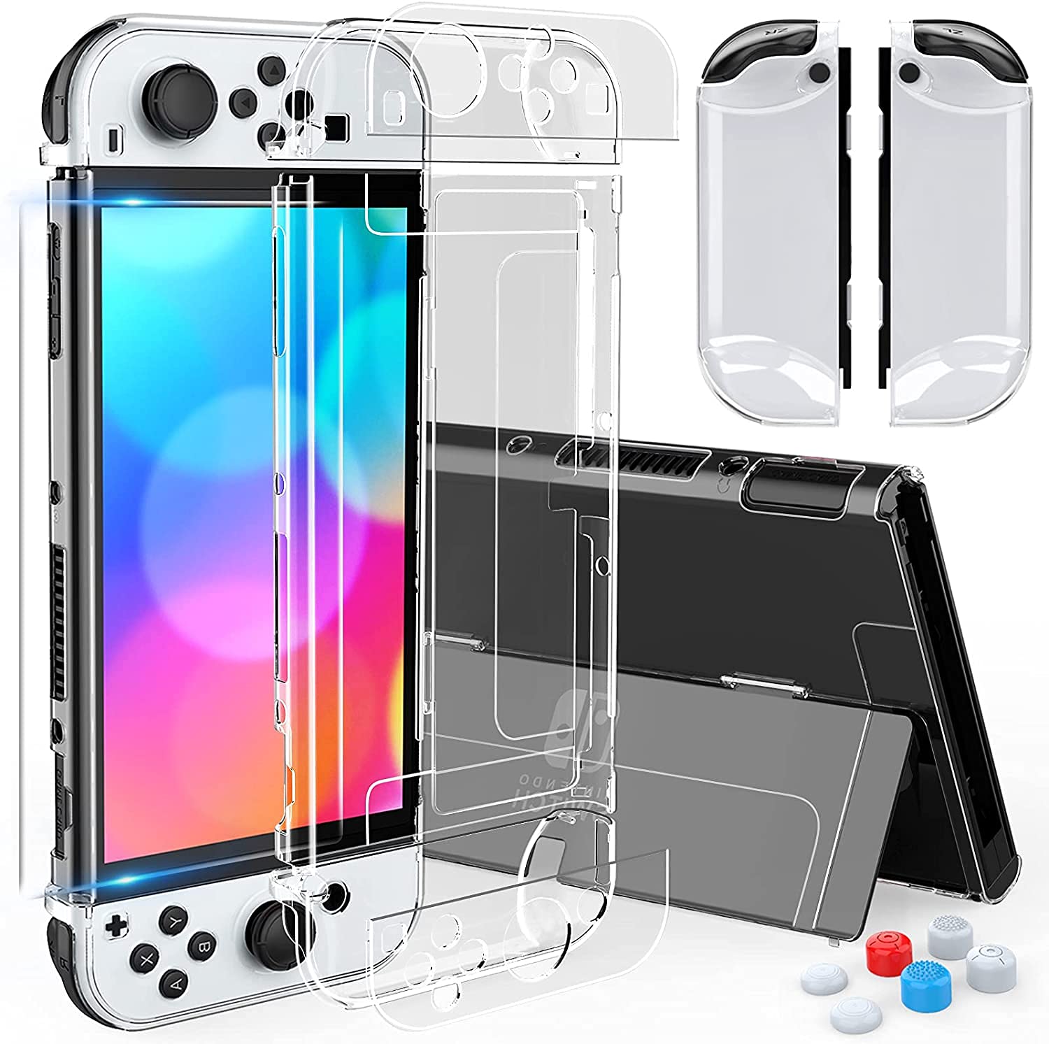 iAmer Case Compatible with Nintendo Switch OLED, Crystal Protective Accessories Cover Case for Switch OLED Model and Joy Con, Dockable Transparent Protective Cover