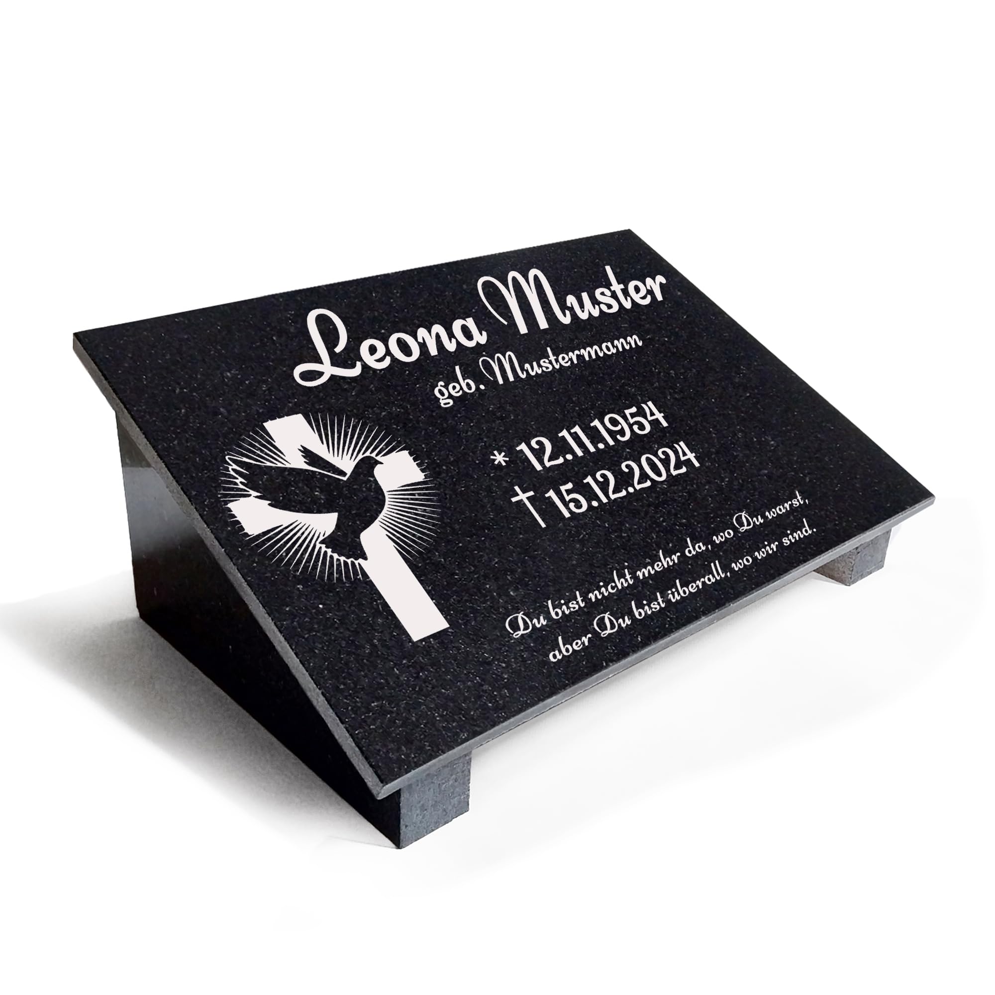GrabStein Motivauswahl aus zertifizierten Granit mit Inschrift – direkt vom Steinmetz, 3 cm Massive Stützen, Steinmetzfarben statt Acryl, personalisiert, Urnengrab AA (F15, 40x30x1cm mit Stützen)