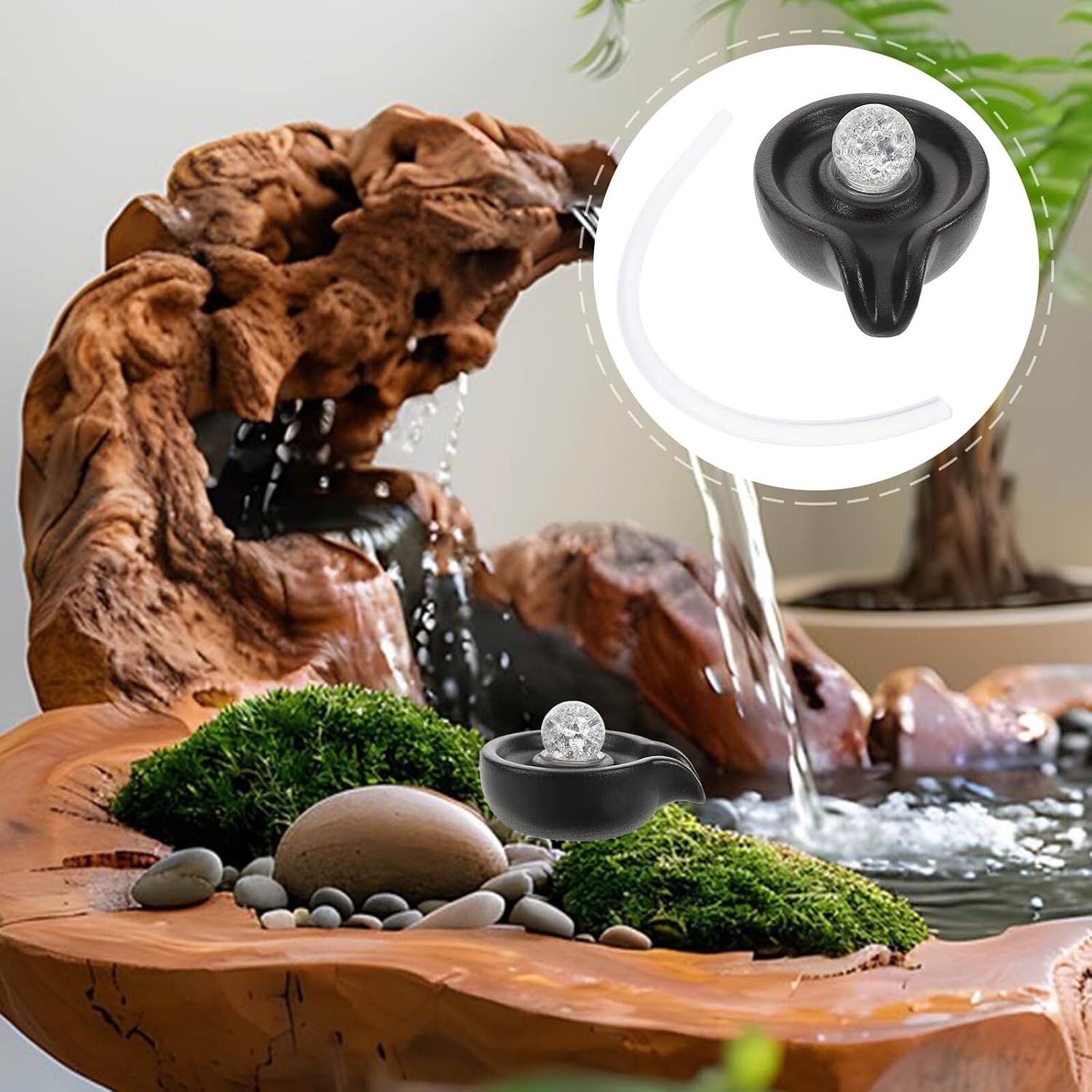 Ceramic Indoor Tabletop Fountain Spout with Waterfall Feature for Fish Tank and Balcony Garden Décor, Aquarium Water Fountain Accessory for Indoor and Outdoor Landscaping