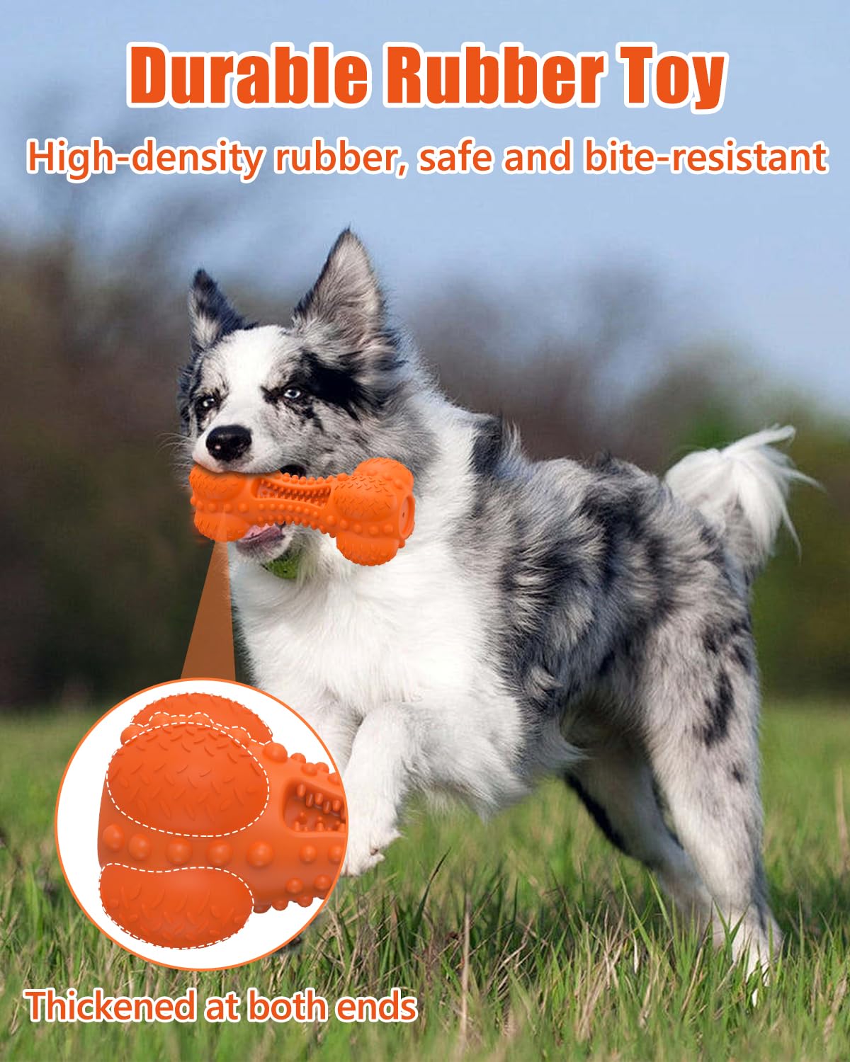 Juguetes masticables para perros para masticadores agresivos, juguetes chirriantes para perros, juguete interactivo de goma resistente para dentición para perros grandes y medianos (naranja, 8 piezas)