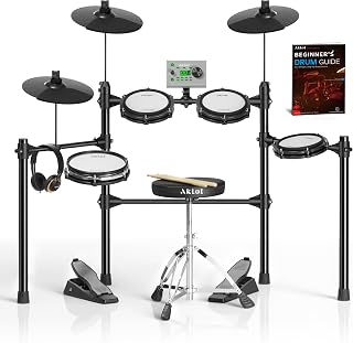 AKLOT Multi-Zone Electric Drum Set: 4 Dual-Trigger Quiet Mesh Drums, 360 Sounds, 10 User Kits, Cymbals with Choke, Electronic Drum Set with Throne, Headphones, Lesson Book for Beginner (B-CORE530Pro)