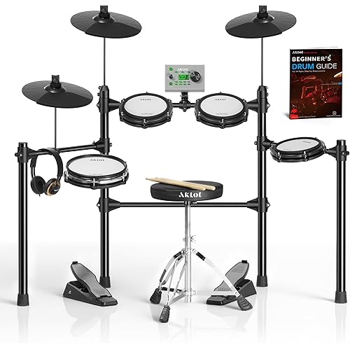 AKLOT Multi-Zone Electric Drum Set: 4 Dual-Trigger Quiet Mesh Drums, 360 Sounds, 10 User Kits, Cymbals with Choke, Electronic Drum Set with Throne, Headphones, Lesson Book for Beginner (B-CORE530Pro)