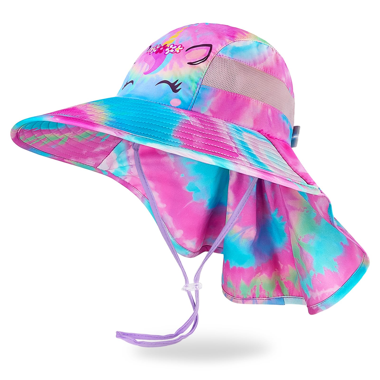 MHJY Kids Sun Hat Girls UV Protection Summer Hats Adjustable Beach Cap Unicorn Bucket Hats with Wide Brim Neck Flap for Toddlers 2-9 Years — view 21