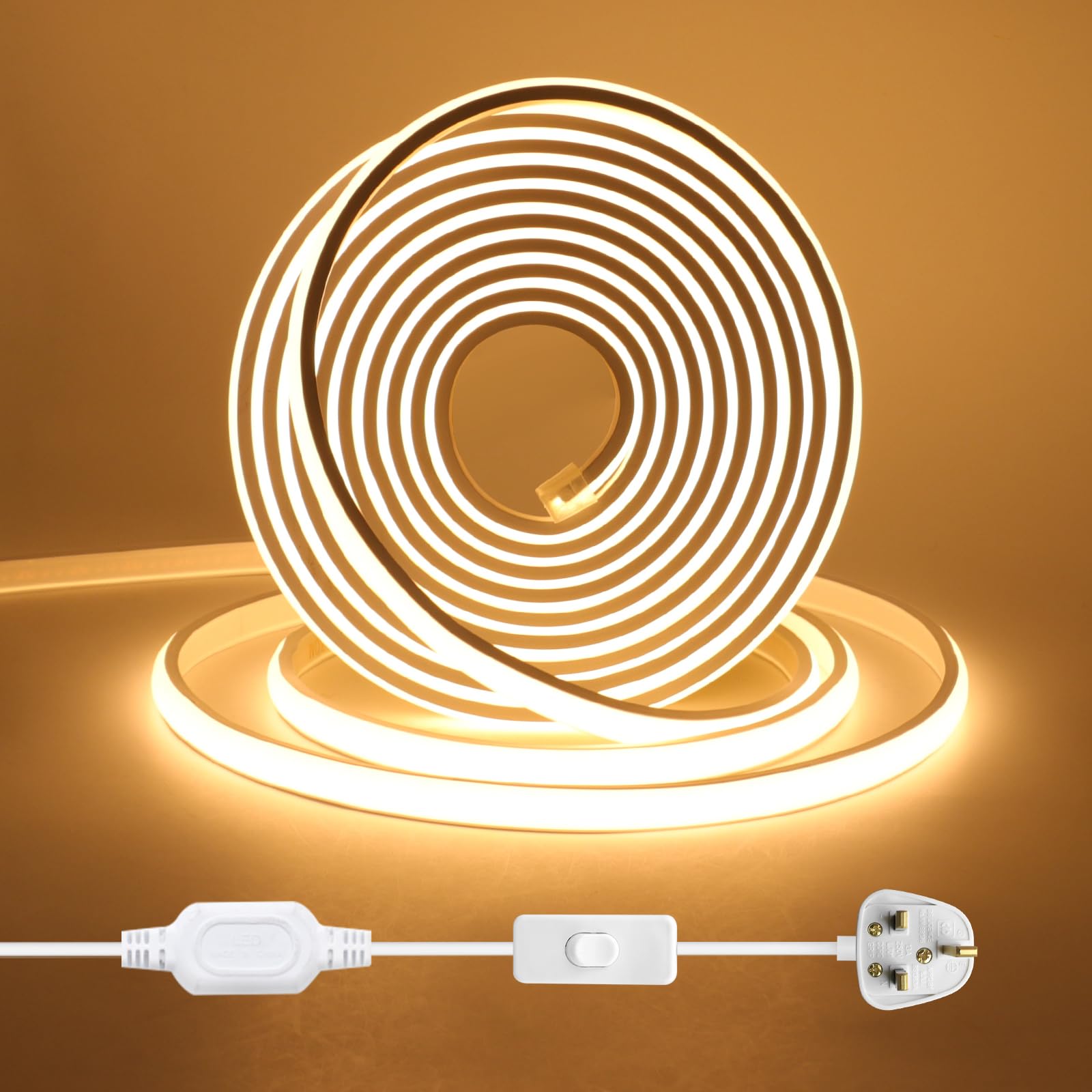 KISUFU 220V COB LED Strips,Waterproof LED Strip Lights with 288LEDs/m,high Density Silicone LED Fairy Light,IP65 LED Strip for Kitchen,Bathroom,Camping Decorative Lighting (15m, Warm White) — image 1