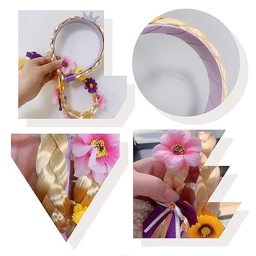 Miniatura 3 de Pelucas de vestir de princesa diadema larga trenzada de princesa Rapunzel con flores de tiara adornadas para niñas accesorios de disfraz