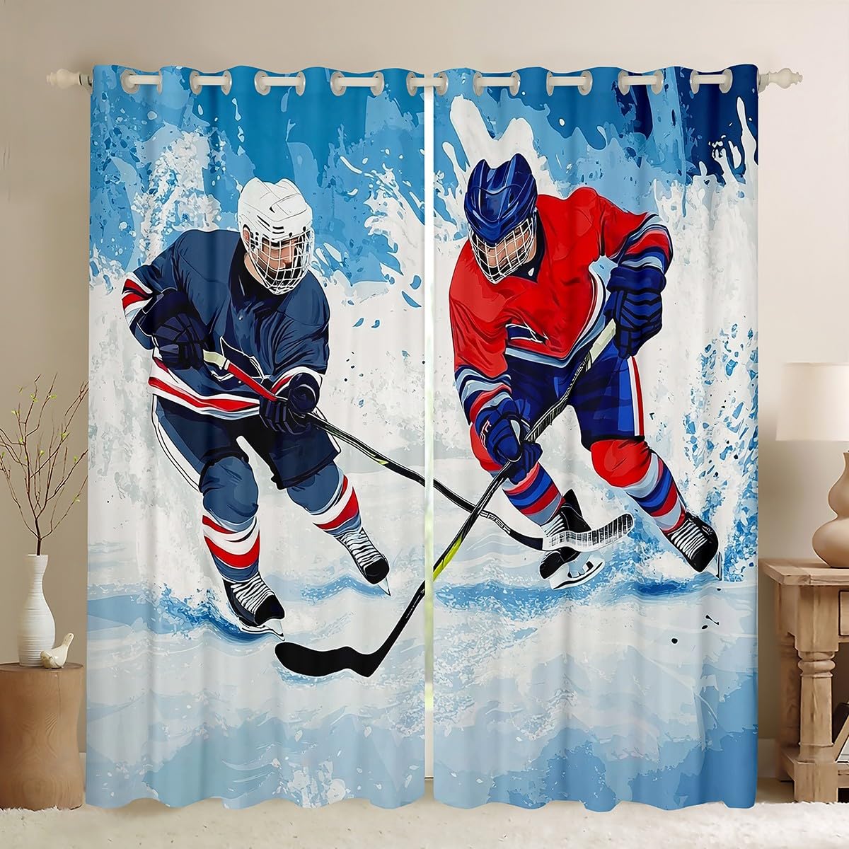 Rideaux de hockey bleu tie and dye d&eacute;coration chambre enfant style urbain graffiti