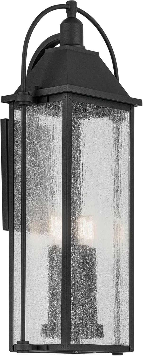 KICHLER Harbor Row 4-Light Outdoor Wall Light with Clear Seeded Glass in Textured Black for Exterior Doors, Garage, Porch, Patio Walls (28.75" x 12.5"), 49716BKT