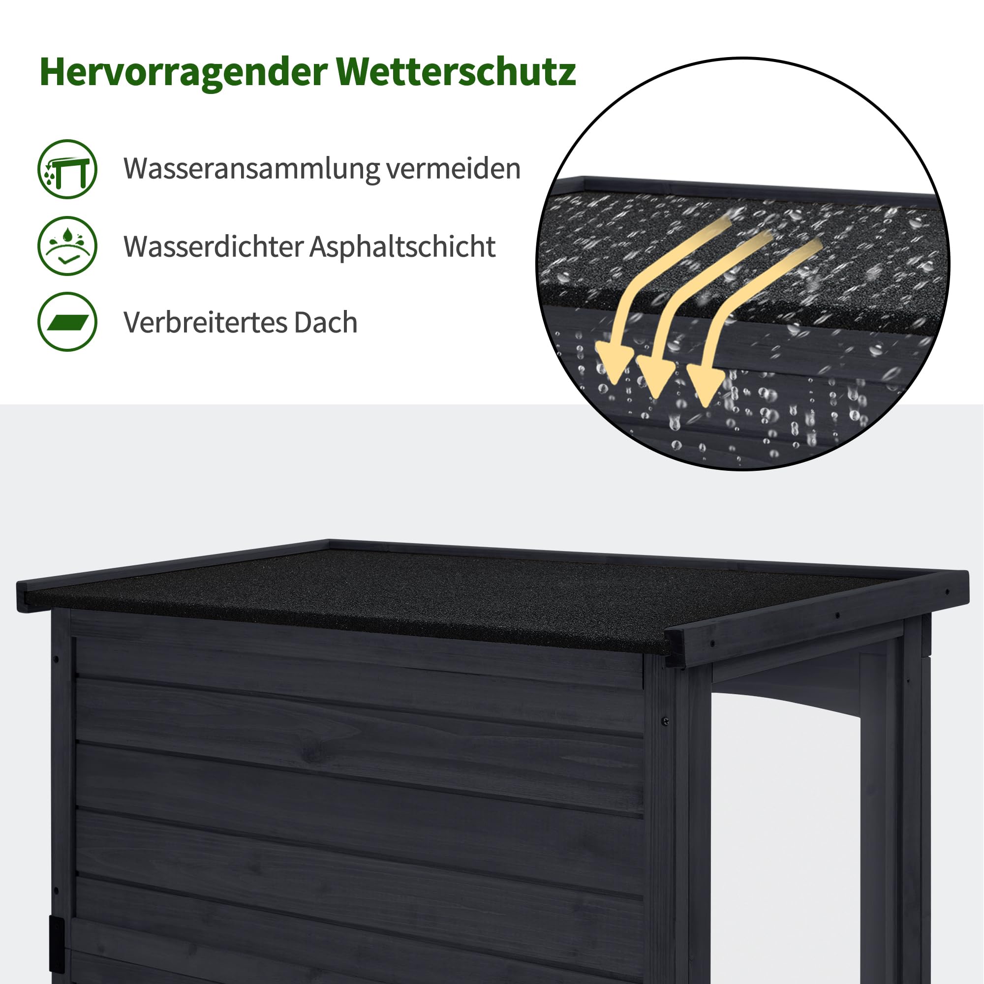 M MCombo Gartenschrank Holz 0120, Gerätehaus Wetterfest Klein, Outdoor Gartenhaus Geräteschuppen für Außenbereich Terrasse Balkon, 87×46×160 cm, (Anthrazitgrau)