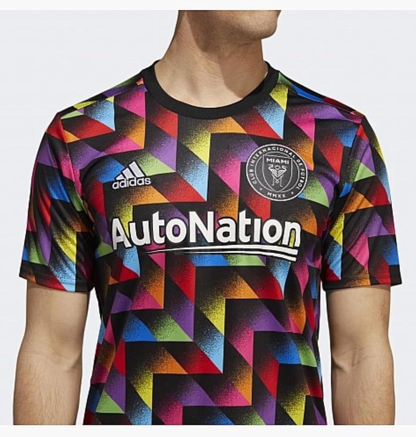 adidas Inter Miami CF MLS Men's Pride Pre-Match Short Sleeve Soccer Jersey, Multicolor