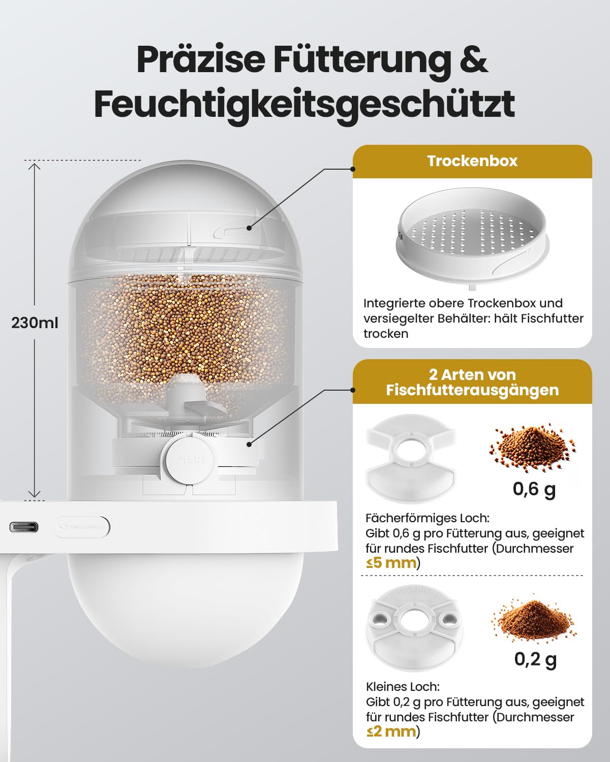 Futterautomat Aquarium mit Kamera, 2.4/5G WLAN App-Steuerung Visual Fischfutter Automat, 230ML Automatisierter Fischfutterautomat, Fischfutterspender, Tägliche/Urlaub Fütterung Aquarien