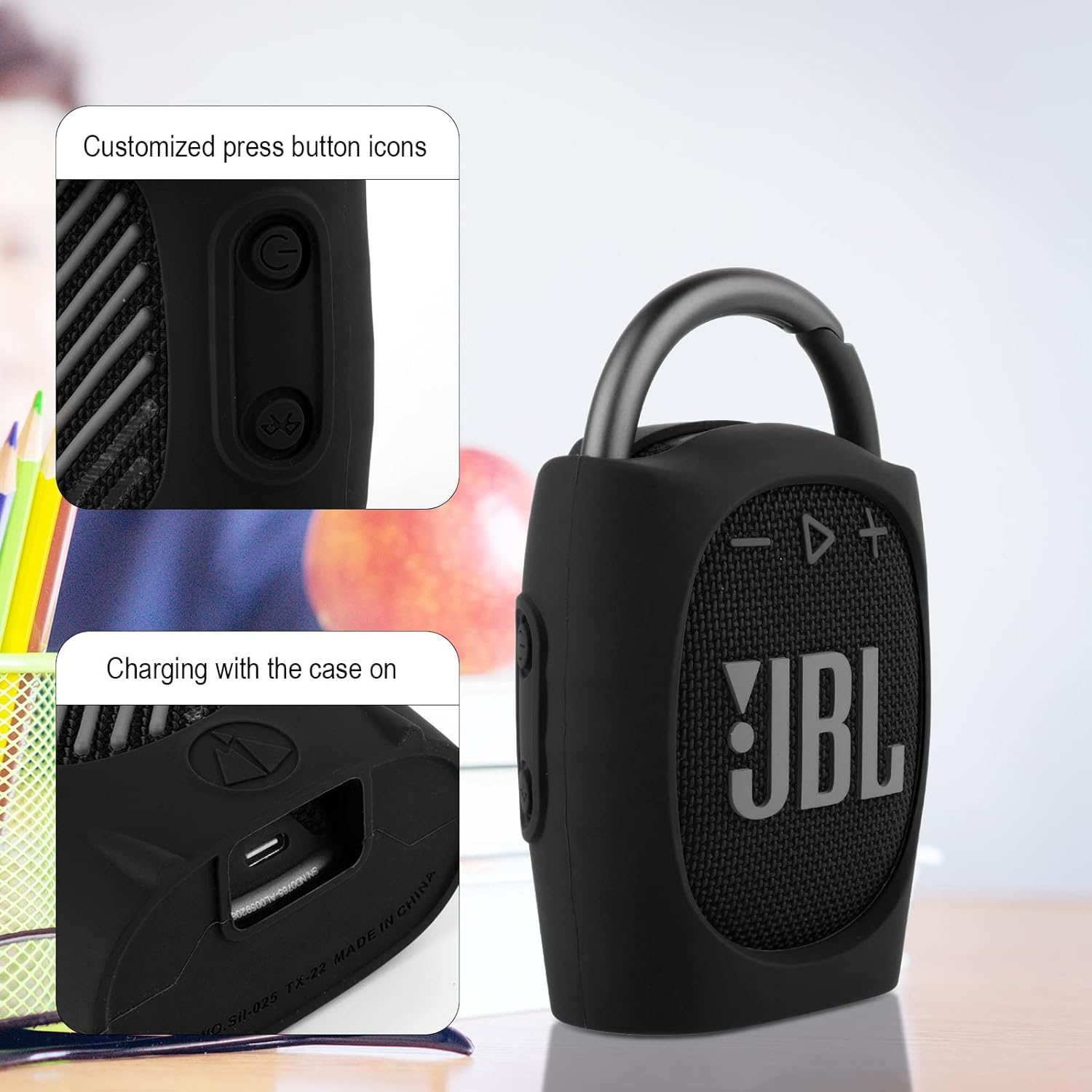 TXEsign Silicone Protective Carrying Case Compatible with JBL Clip 4 - Portable Mini Speaker Carrying Stand Up Cover Pouch for JBL Clip 4 (Black) - Image 3