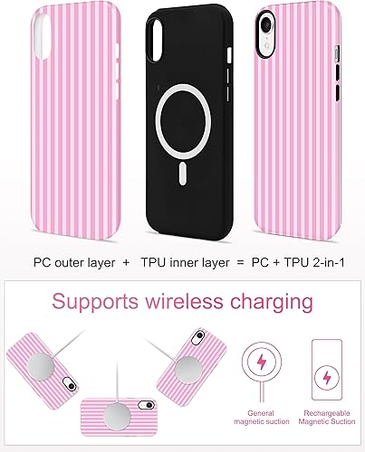 Miniatura 4 de Jusy Compatible con MagSafe - Funda protectora a rayas para iPhone XR, bonita funda protectora magnética estética de TPU suave y policarbonato duro