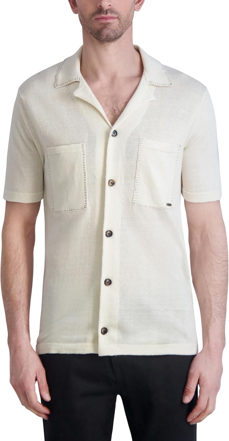 Karl Lagerfeld Mens Shirt Collar Knit Shirt Short Sleeve Top - Image 2