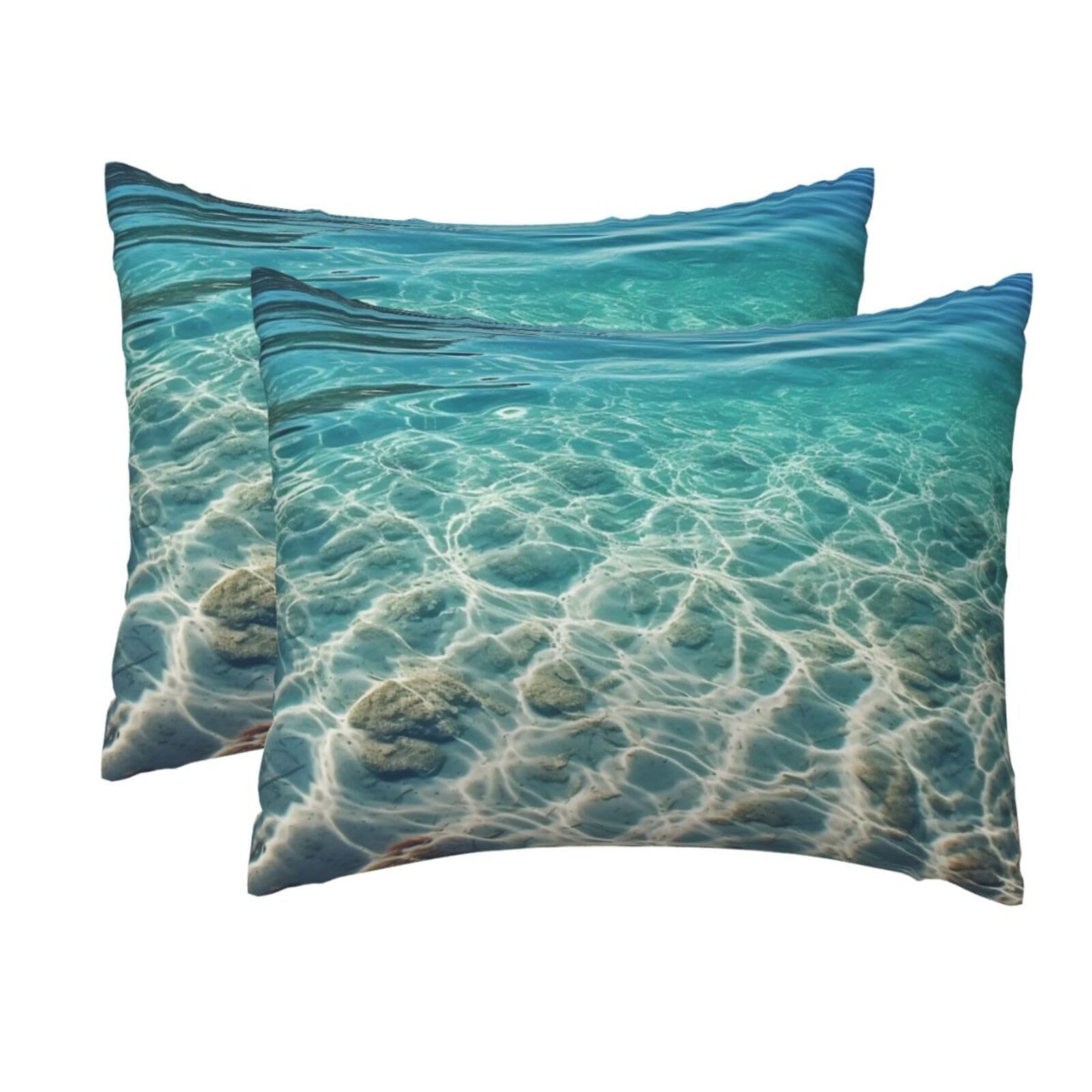 2 Pack Standard Size Pillow Cases for Hair and Skin Soft Breathable Pillow Case Covers with Hidden Zipper Clear Sea Water Pillowcase 20x26 Inches Pillow Cover for Sleeping Gift