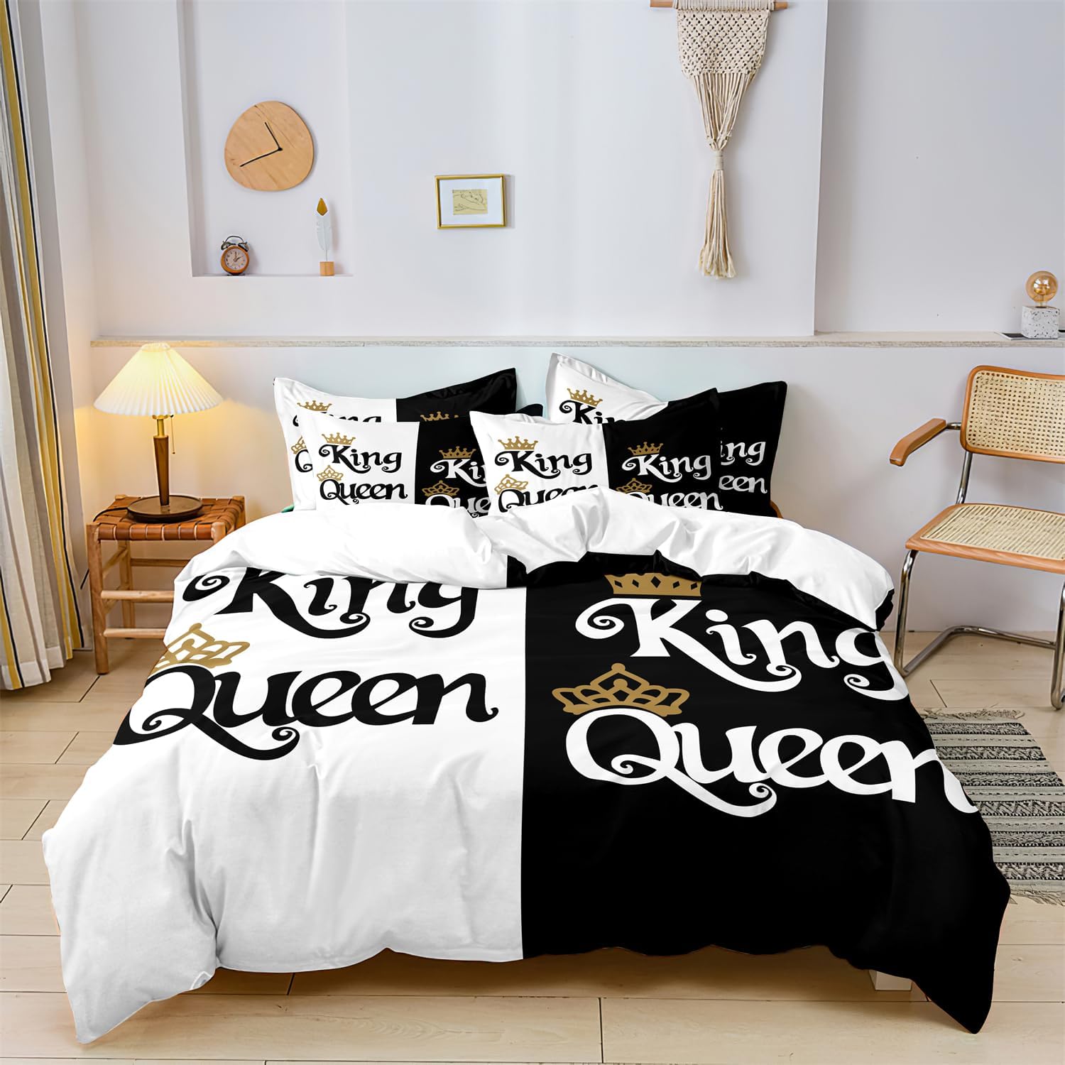 Couple Bedding Set - King Size, Romantic Valentine's Day Presents Crown Queen and King Comforter Cover I'm His/I' Her Bedding Set Red & Black Lover Duvet Cover (NO Core and Pillow Core)