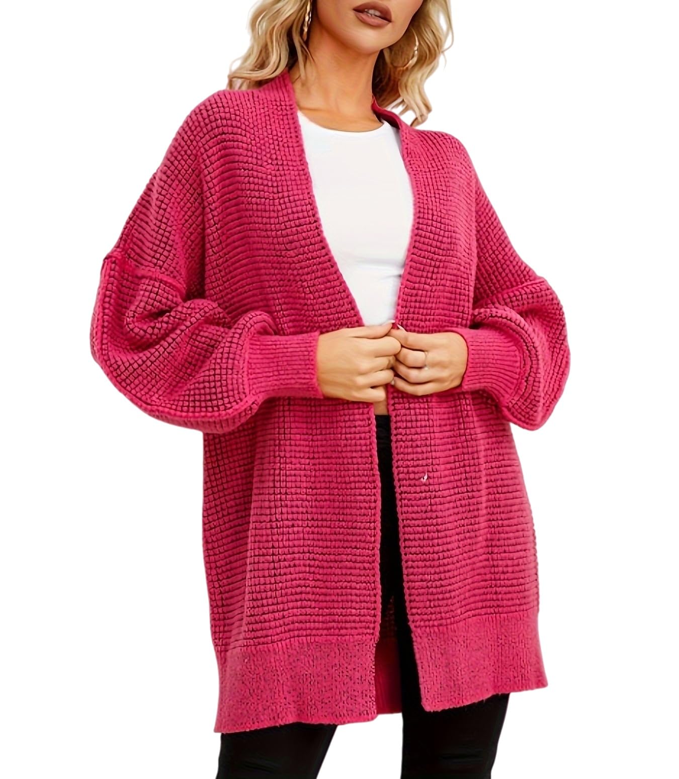 Gilet Long en Grosse Maille pour Femme Coupe Oversize Ouvert sur Le Devant Style Boyfriend Idéal pour La Mi-Saison Automne-Hiver et Le Quotidien.