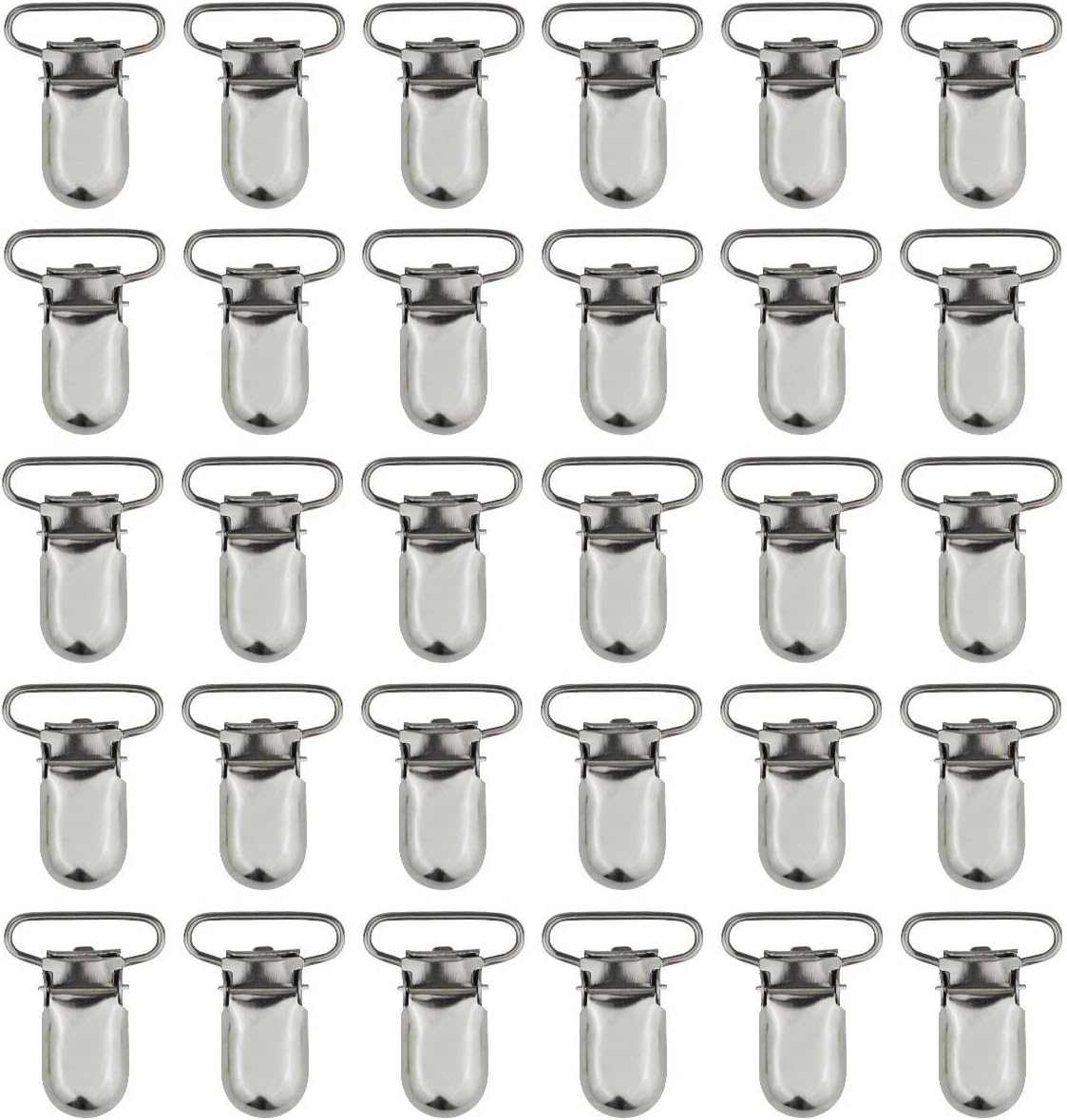 Mydio50 Pack 1 Inch Metal Pacifier Clips Suspender Clips Straps Holder Clips For Craft, Silver, M