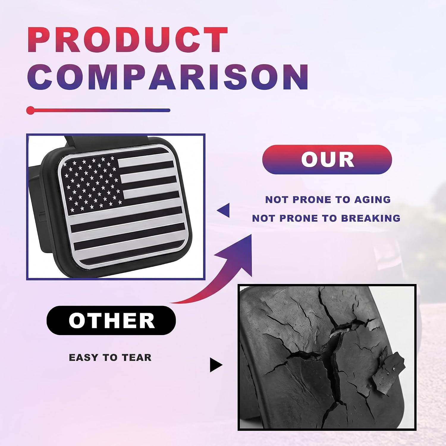 Automotive Universal Trailer Hitch Cover – Dust-Proof Plug, Square Mouth Protection Cover & Traction Cover, Universal Car Accessory for Most Cars and Trailers, with Flag Patterns, Silver