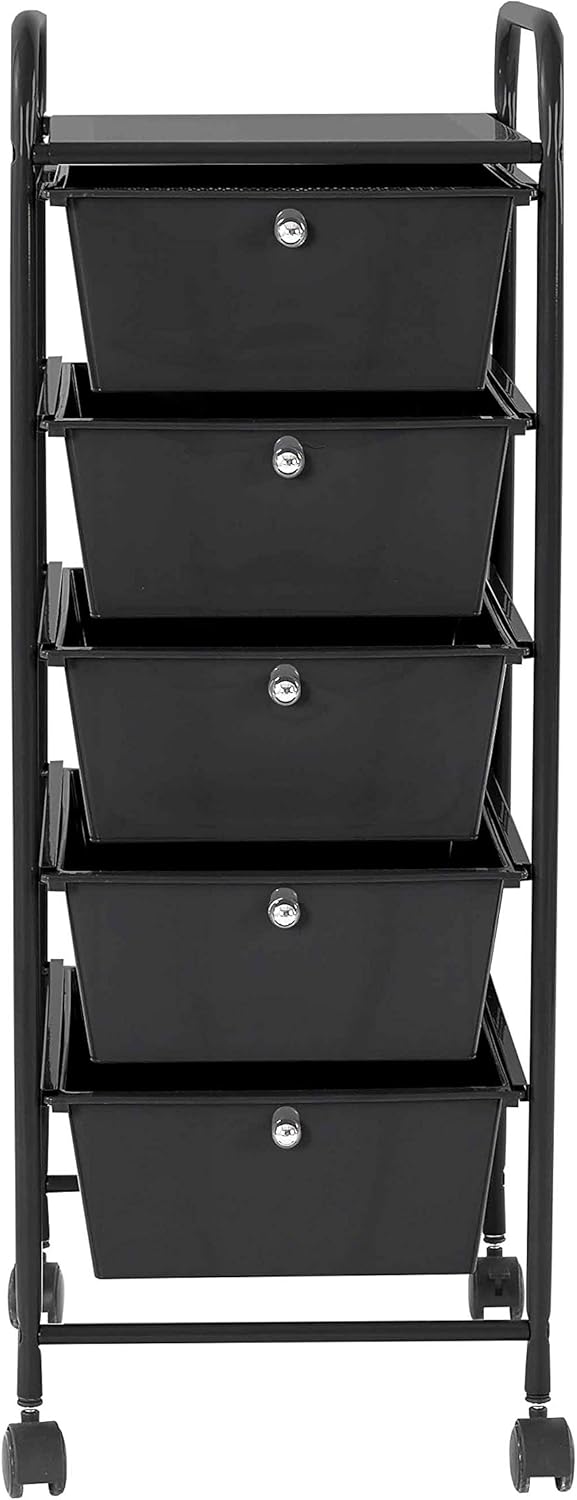 Urban Shop 5 Drawer Rolling Storage Cart, Black : Office Products
