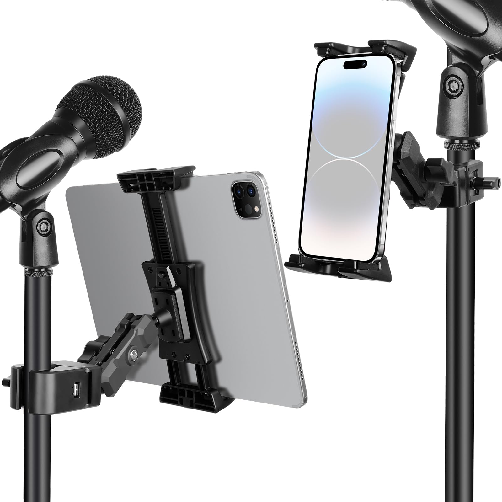 Chromlives Support Tablette de Microphone Tablette et Support de Téléphone Stand Réglable Rotation à 360 ° Compatible avec iPad, iPad pro, iPad air, iPhone, Téléphone et Tablette