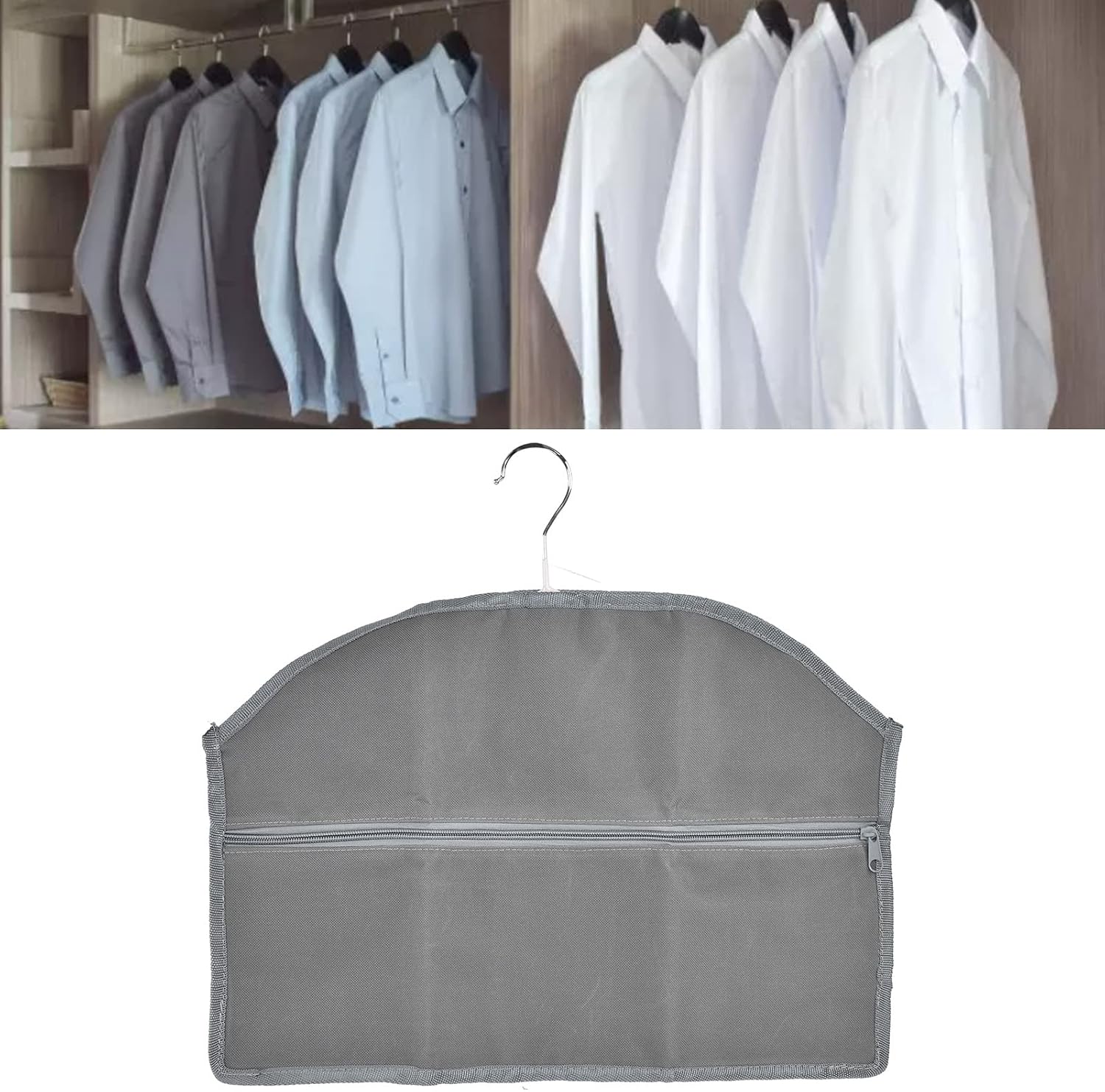 Hanger Diversion, Pocket, Fits Under Hanging Clothes With Pocket To Hide Valuables For Home Or Travel (Grey)