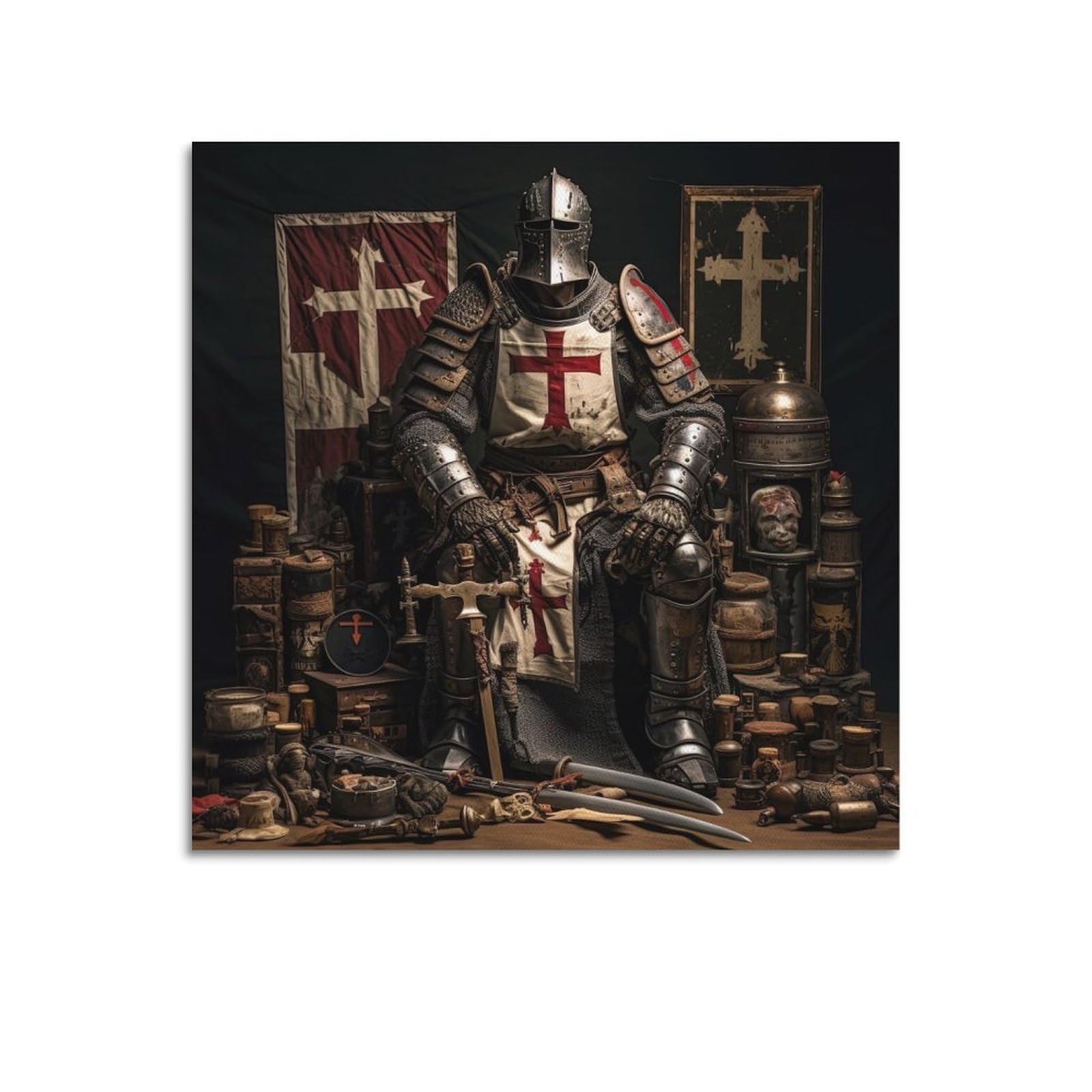 XKUGA Medieval Templar Crusader Gear Armoured Poster Modern Decorative Canvas Prints - Ideal Wall Art for Family, Man Cave, Game Room, Boys & Girls Bedroom 12x12inch(30x30cm)
