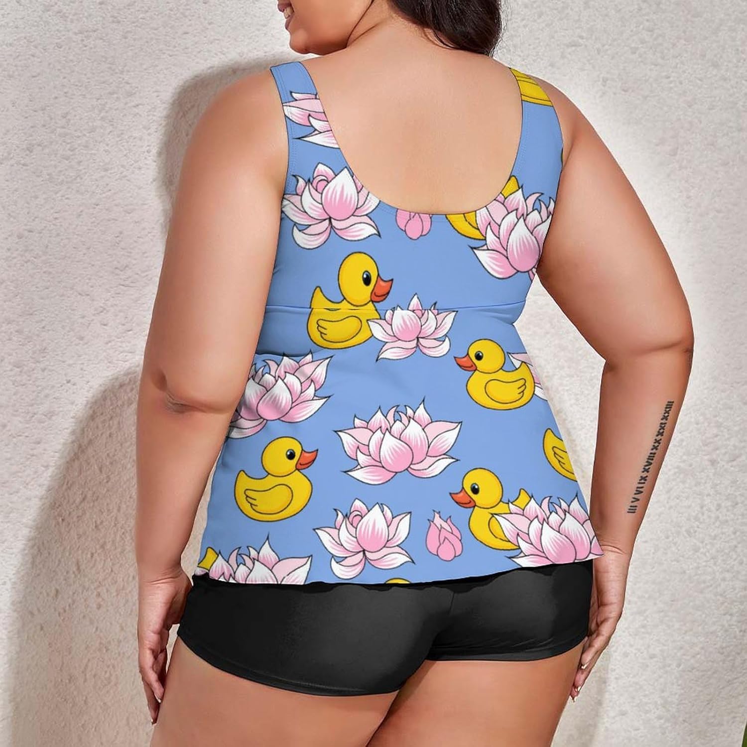 Yellow Rubber Ducks and Lotuses Tankini Set Womens Plus Size Tankini Swimsuit Sexy Two Piece Bathing Suit