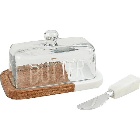White Set Wood Marble Butter Dish, Spreader: Refresh Your Kitchen