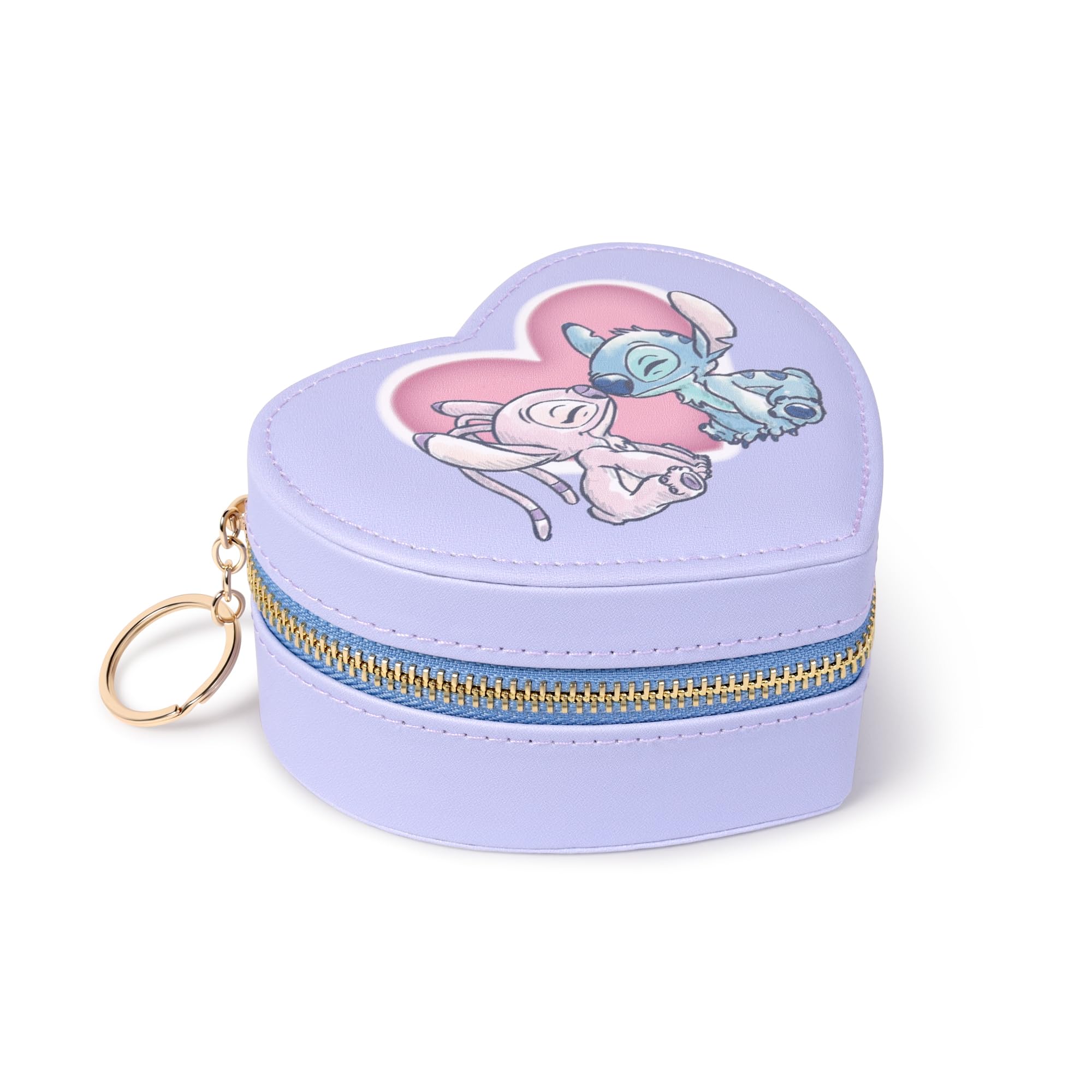 Disney Stitch & Angel Zip Up Love heart Jewellery Box, Light Purple - Image 3