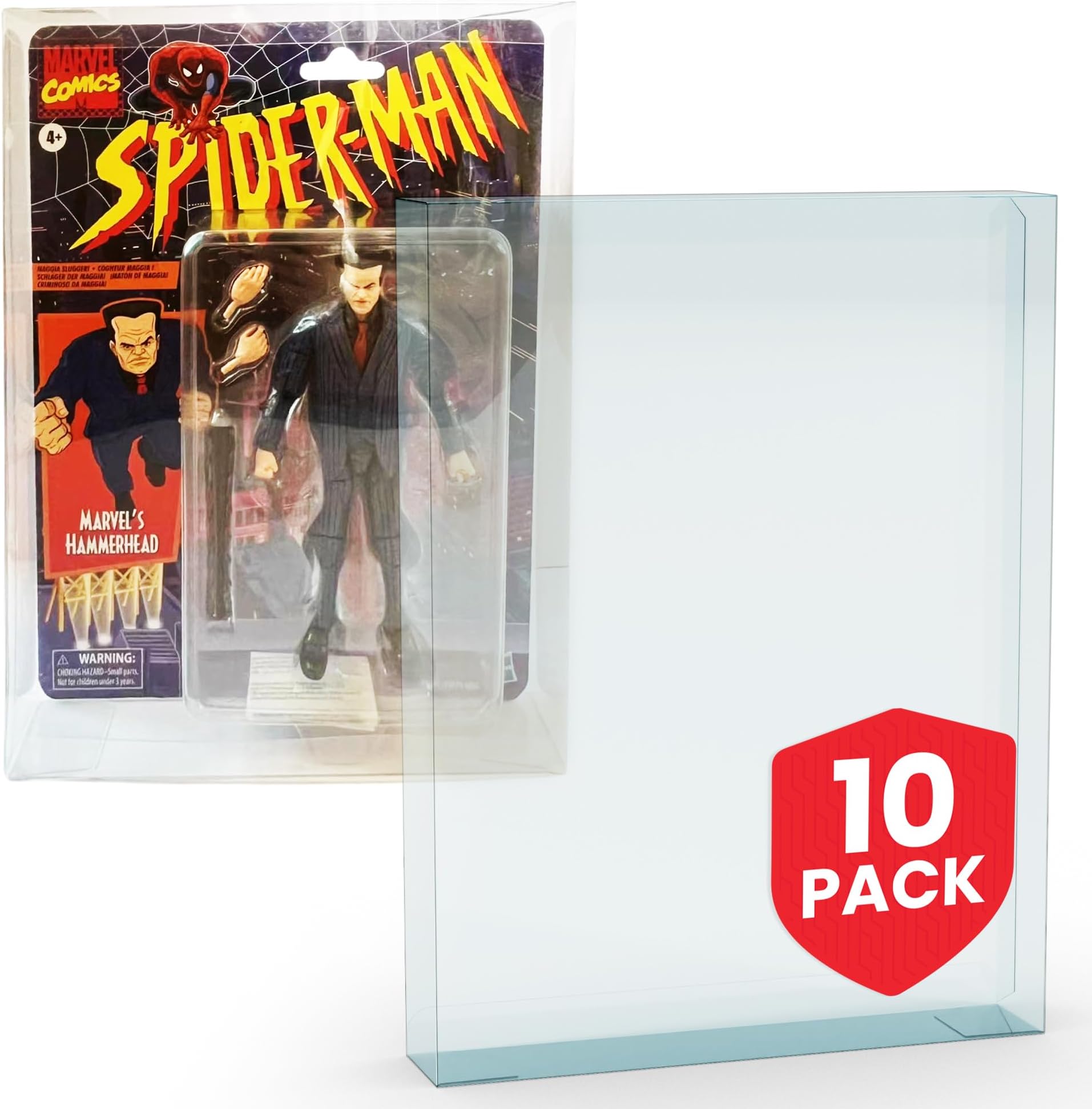 EVORETRO Action Figure Display Case for Marvel Comics 6 inches Toy Figures with Clamshell Packaging - 10-Pack 0.40 mm Thick, Clear, Scratch Resistant, Stackable, Custom Fit PET Plastic Protective Case