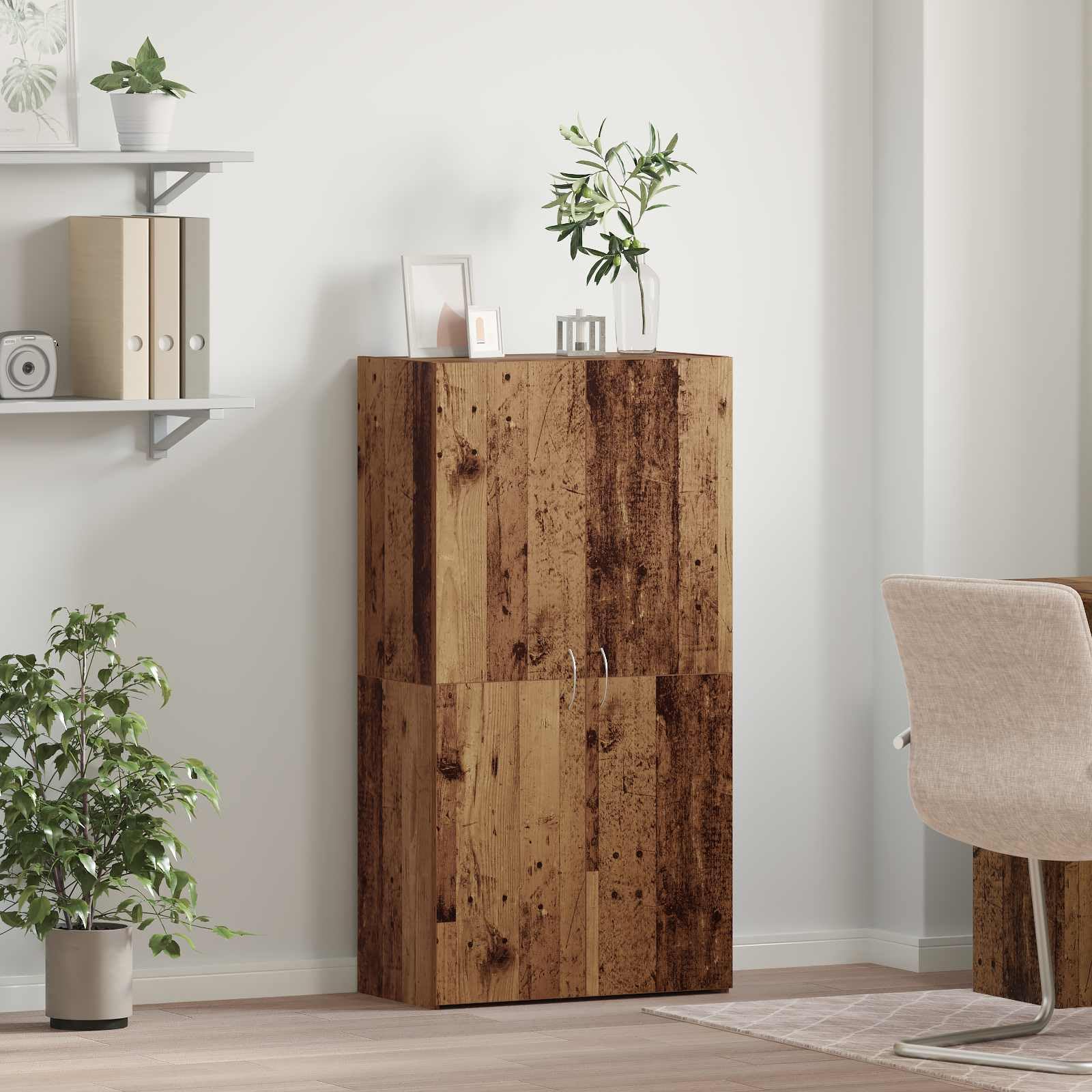 Büroschrank mit Türen Schwarz Eichen-Optik 60 x 32 x 115 cm aus Holzwerkstoff, Aktenschrank mit Scharniertüren und Bogen-Griffen, viel Stauraum mit Regalen für Büroorganisation