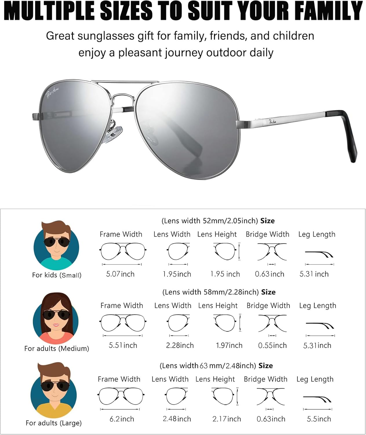 Pro Acme Classic Polarized Aviator Sunglasses 100% UV Protection, 52mm 58mm 63mm - Image 5