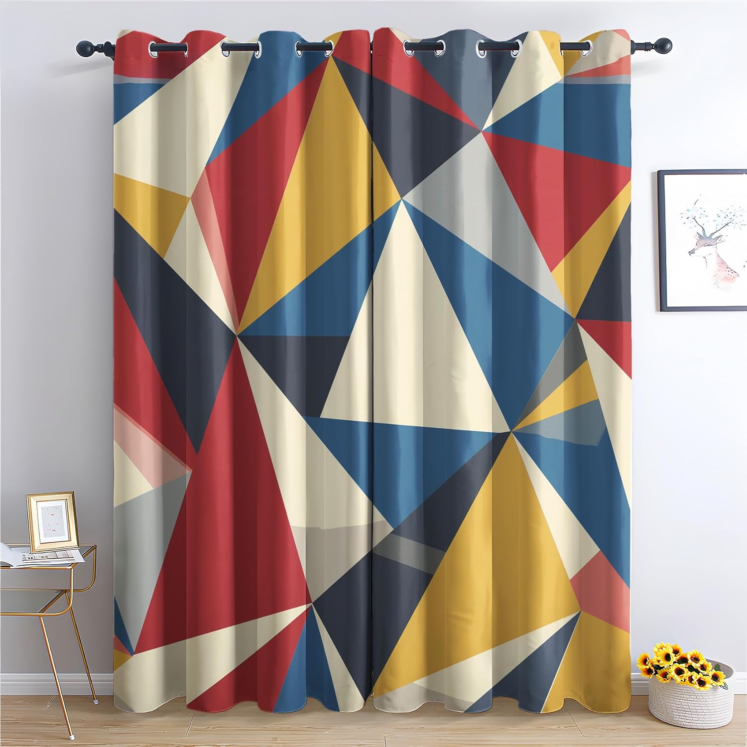 Geometric Diamond Curtains for Bedroom - 63 Inch Length 2 Panels Set, Squares Blackout Curtains for Living Room, Room Darkening Thermal Curtains & Drapes, Grommet Window Treatments
