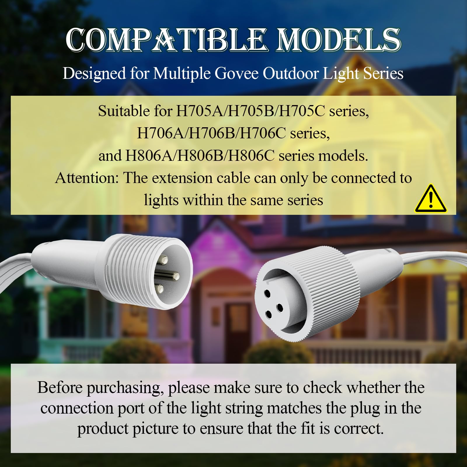 1 conector hembra a 2 machos divisor en Y para luces permanentes para exteriores Govee en forma de Y, cable impermeable IP68 compatible con Govee H706A H706B H706C H806A H806B H806C cable de